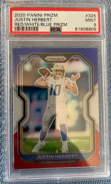 2020 Prizm Justin Herbert Red White & Blue Prizm Rookie RC #325 PSA 9