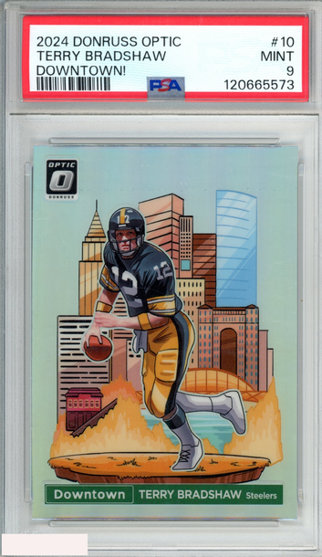 2024 PANINI DONRUSS OPTIC DOWNTOWN! TERRY BRADSHAW #10 STEELERS HOF PSA 9 MINT