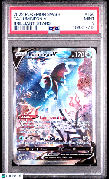 2022 Pokemon Sword & Shield Brilliant Stars Lumineon V Brilliant Stars PSA 9 #156
