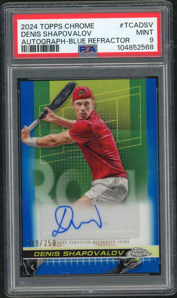 2024 Topps Chrome Tennis Autographs #TCADSV Denis Shapovalov Blue Refractor PSA 9