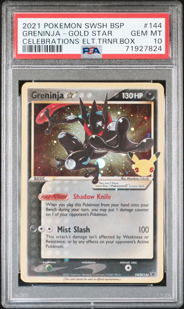 2019 Pokemon Sword and Shield Black Star Promo Celebrations Elite Trainer Box Greninja Gold Star #SWSH144 PSA 10