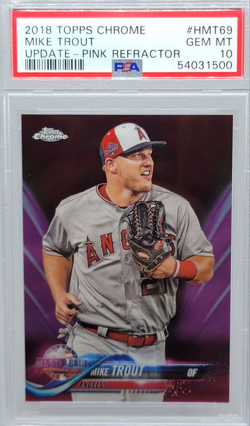 2018 TOPPS CHROME #HMT69 MIKE TROUT UPDATE - PINK REFRACTOR PSA 10