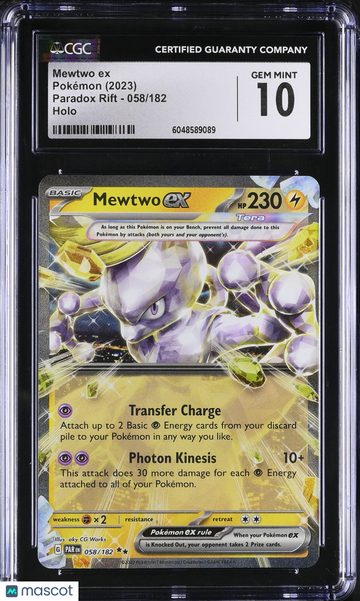 2023 Pokemon Paradox Rift Mewtwo ex Holo CGC 10 #058/182