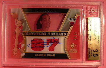 2007-08 SP ROOKIE THREADS GOLD ROOKIES #54 JOAKIM NOAH AUTO 32/50 BGS 9.5 GEM MINT