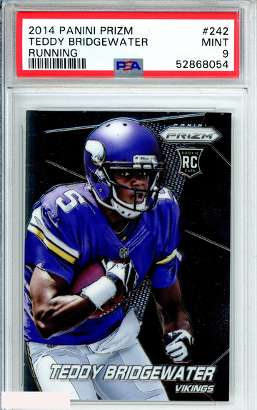 2014 PANINI PRIZM TEDDY BRIDGEWATER #242 RUNNING VIKINGS ROOKIE RC PSA 9 MINT