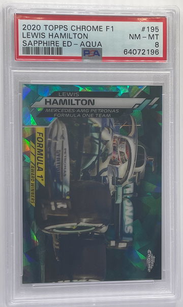 2020 Topps Chrome Sapphire F1 Formula One Lewis Hamilton Aqua /99 PSA 8 Card #195 Mercedes