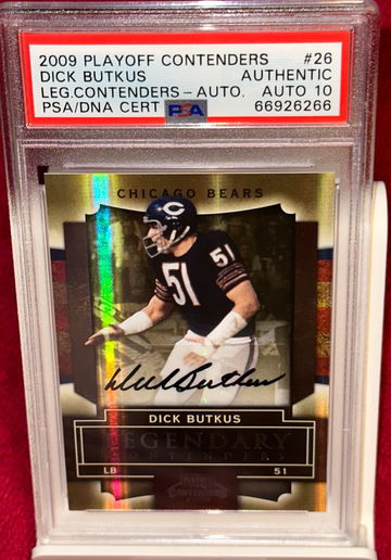 * POP 1 * LEGENDARY AUTO Dick Butkus 2009 Playoff Contenders PSA 10 Bears Signature #26