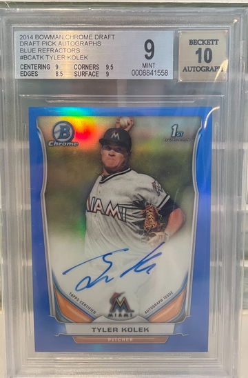 TYLER KOLEK 2014 Bowman Chrome Draft Blue Refractor /150 - BGS 9/10 AUTO - MARLINS