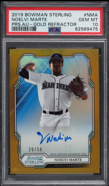 2019 BOWMAN STERLING GOLD REFRACTOR NOELVI MARTE ROOKIE AUTO /50 #NMA PSA 10