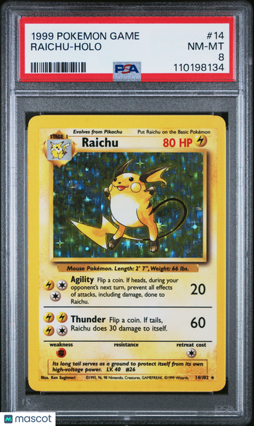 1999 Pokemon Game Raichu Holo PSA 8 #14