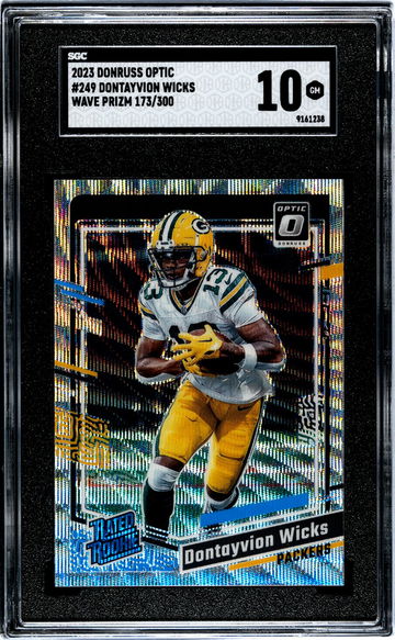 2023 Panini Donruss Optic Wave Prizm Dontayvion Wicks #249 RC /300 SGC 10