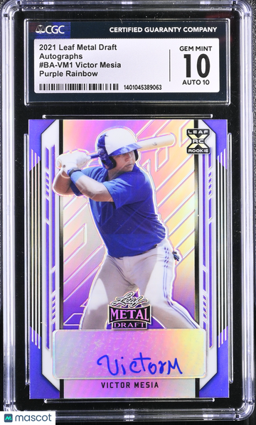 2021 Leaf Metal Draft Victor Mesia #BA-VM1 Purple Rainbow Autographs CGC 10 Auto 10