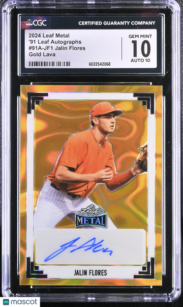 2024 Leaf Metal Jalin Flores #91A-JF1 Gold Lava '91 Leaf Autographs CGC 10
