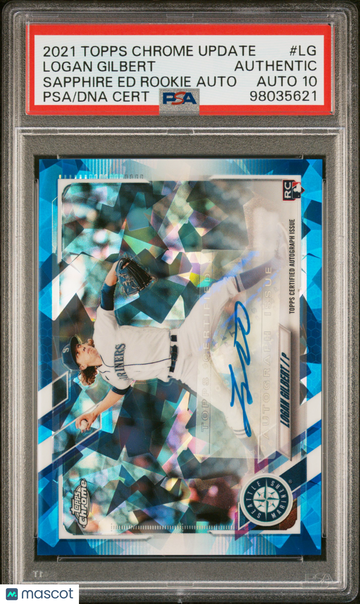 2021 Topps Chrome Update Sapphire Edition Rookie Autographs Logan Gilbert #LG PSA A Auto 10