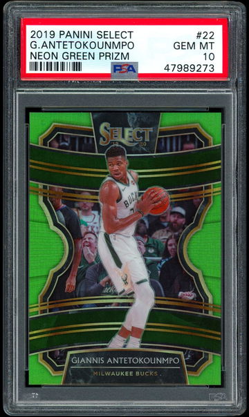 2019 Panini Select Neon Green Prizm /75 Giannis Antetokounmpo #22 PSA 10 Gem Mint