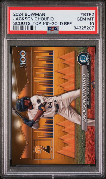 2024 Bowman Scouts' Top 100 Gold Refractor Jackson Chourio #BTP-2 /50 PSA 10