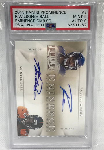2013 Panini Prominence Russell Wilson Montee Ball Eminence Combo Signature Autograph PSA 9  #'d/10