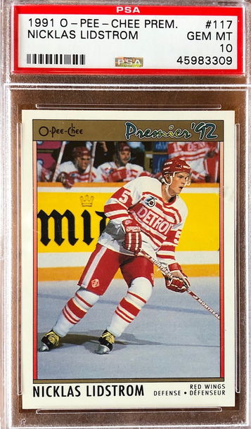 1991 O-PEE-CHEE PREMIER NICKLAS LIDSTROM #117 ROOKIE CARD PSA10 GEM MT *SHIPS FROM CANADA*