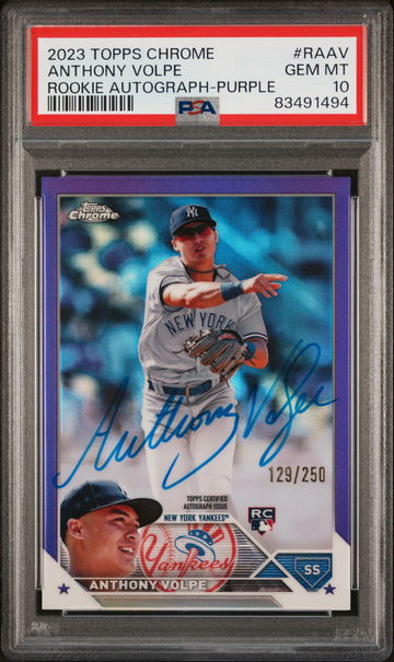 2023 Topps Chrome Purple Anthony Volpe #RAAV RC Auto /250 PSA 10