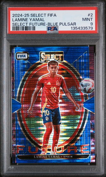 2024 Panini Select Fifa Select Future Blue Pulsar Lamine Yamal #2 PSA 9