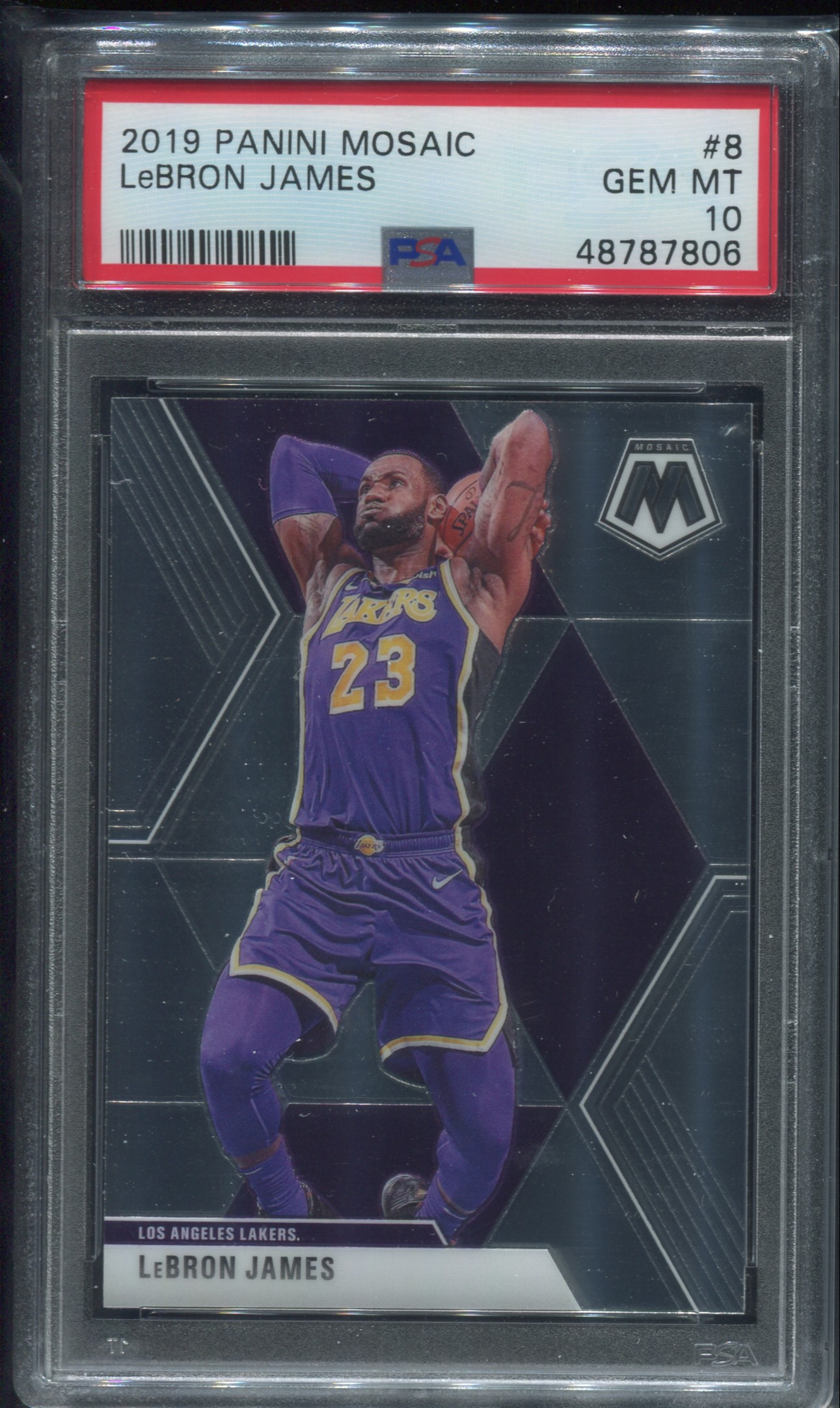 Lebron James, PSA 10, 2019 Panini Mosaic Base Lakers #8 Gem Mint