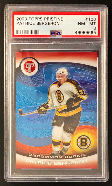2003-04 Topps Pristine Patrice Bergeron #108 RC Rookie Uncommon /699 - PSA 8 NM-MT! Bruins