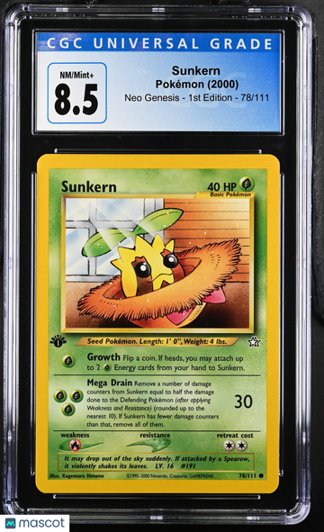 2000 Pokemon Neo Genesis Sunkern 1st Edition CGC 8.5 #78/111
