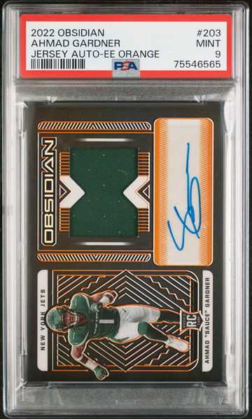 2022 PANINI AHMAD GARDNER OBSIDIAN JERSEY AUTO-EE ORANGE #203 PSA 9 10 FT.A1.42