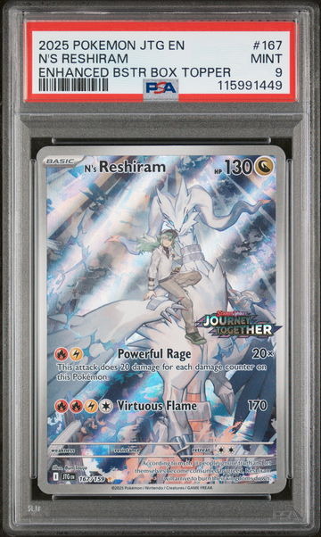 2025 Pokemon Scarlet and Violet Journey Together Enhanced Booster Box Topper N's Reshiram #167 PSA 9