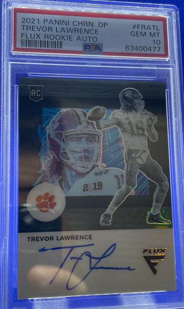 2021 Panini Chronicles Draft Trevor Lawrence Flux Auto /15 PSA 10 Gem Mint Pop 1