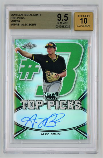 2018 Leaf Metal Draft Top Picks Green /10 Alec Bohm BGS 9.5 w 10 Auto Pop 2!!!