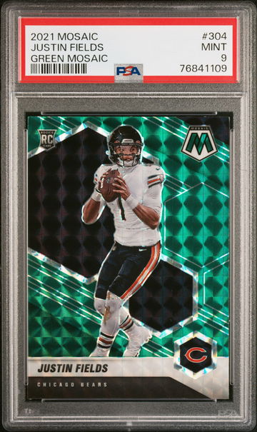2021 Panini Mosaic Green Mosaic Justin Fields #304 RC PSA 9