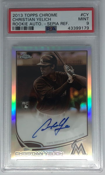 2013 Topps Chrome Sepia Refractor Autograph Christian Yelich PSA 9 #41/75
