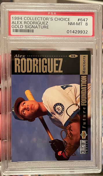 PSA 8 ALEX RODRIGUEZ 1994 Collector’s Choice Gold Signature RC Rookie 