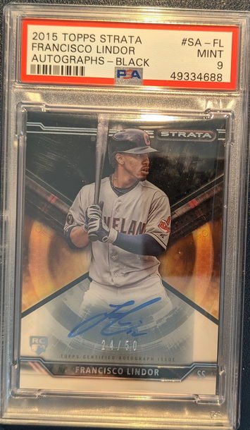 2015 Topps Strata Francisco Lindor Rookie Autograph Black /50 PSA 9
