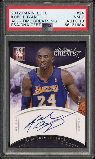 2012 Elite #24 Kobe Bryant All-Time Greats Signature /99 PSA 7 Near Mint Auto 10 Gem