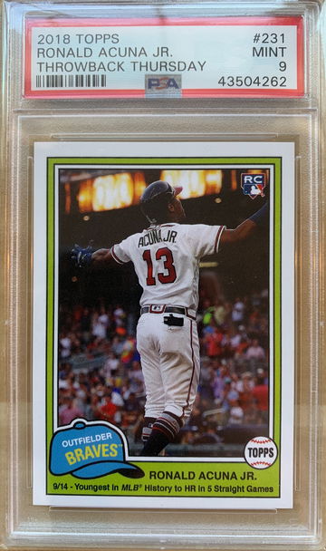 2018 Topps Throwback Thursday #231 RONALD ACUNA JR. RC Rookie PSA 9 MINT TBT