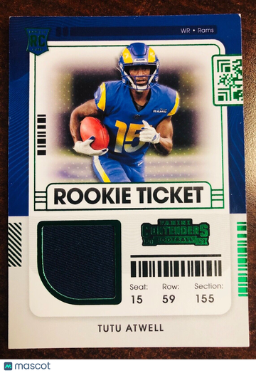 TUTU ATWELL 2021 Contenders Rookie Ticket Swatch #RTS-TAT RC Green Foil RAMS