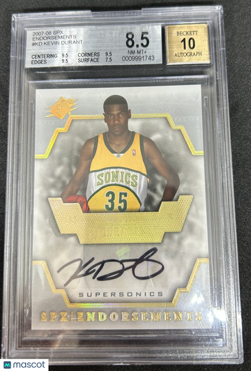 2007 SPx Endorsements Kevin Durant #KD BGS 8.5 Auto 10