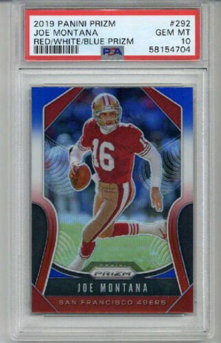 2019 PANINI PRIZM RED WHITE BLUE PRIZM #292 JOE MONTANA CARD 49ERS PSA 10