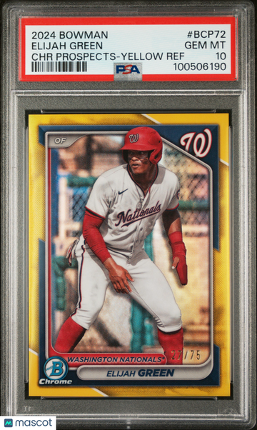 2024 Bowman Chrome Prospects Elijah Green #BCP72 Yellow Ref /75 PSA 10