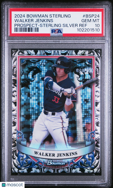 2024 Bowman Sterling Prospects Walker Jenkins #BSP24 Silver Ref PSA 10