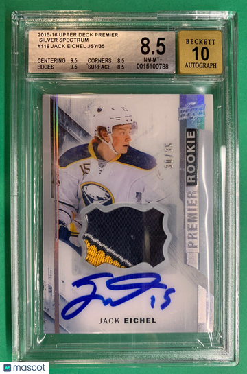 JACK EICHEL BGS 8.5 2015 UD PREMIER SILVER SPECTRUM AUTO PATCH ROOKIE RC #/35