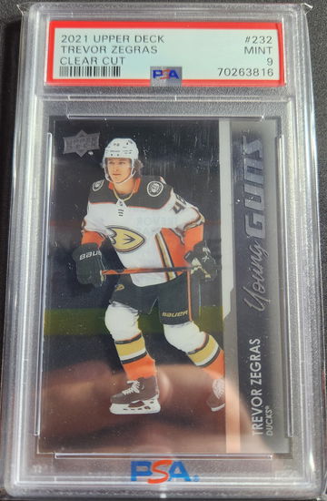 2021/22 Upper Deck Trevor Zegras Young Guns Clear Cut PSA 9