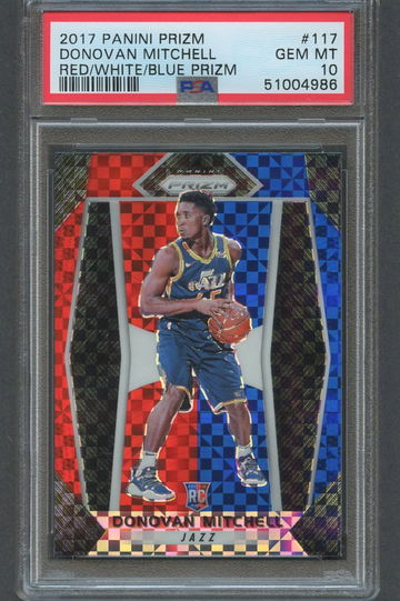 2017 Prizm Red White & Blue DONOVAN MITCHELL RC #117 PSA 10