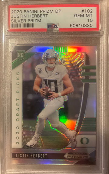 2020 Panini Prizm DP Justin Herbert Silver Prizm PSA 10 Gem Mint 
