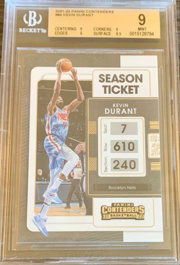2021-22 Basketball Panini Contenders Kevin Durant Season Ticket #84 - Graded BGS 9 Mint.