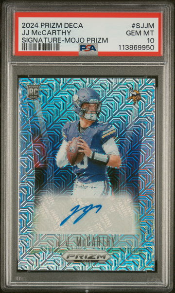 2024 Panini Prizm Deca Signature Mojo JJ McCarthy #S-JJM RC Auto /25 PSA 10