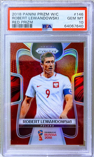 2018 Panini Prizm World Cup Robert Lewandowski Red Prizm /149 PSA 10 Gem MINT