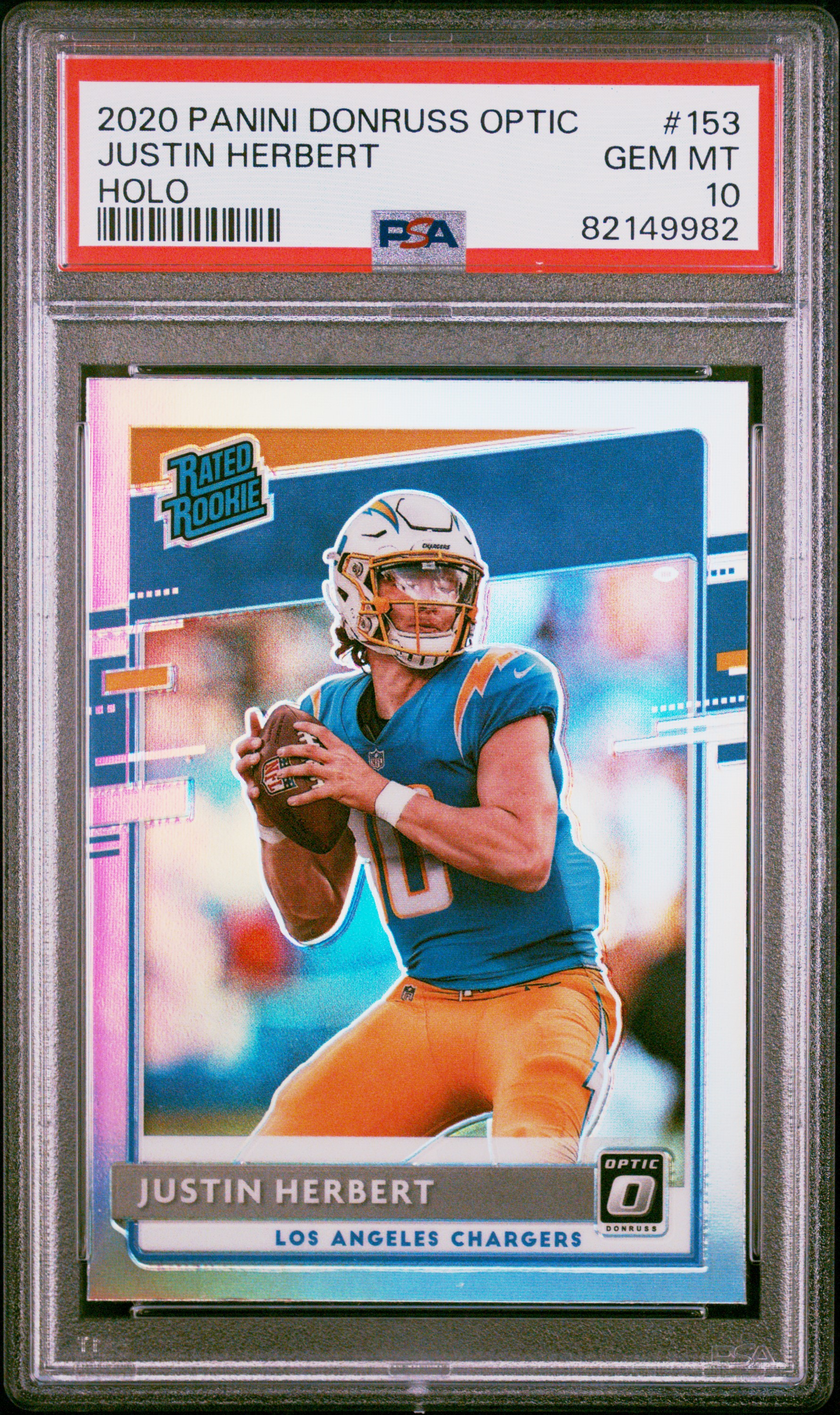 PSA 10 2020 Panini Donruss Optic Justin Herbert Holo Prizm Rookie RC #153